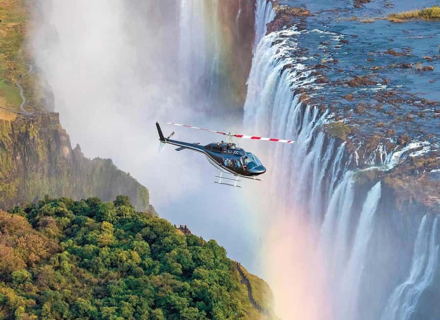 Victoria Falls: Helicopter Flight Aerial View of The Falls - From path views to full scale: why the helicopter works